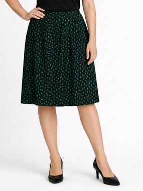 Carlisle Silk Wool Leaf Print Skirt Black Green Size 10 vintage